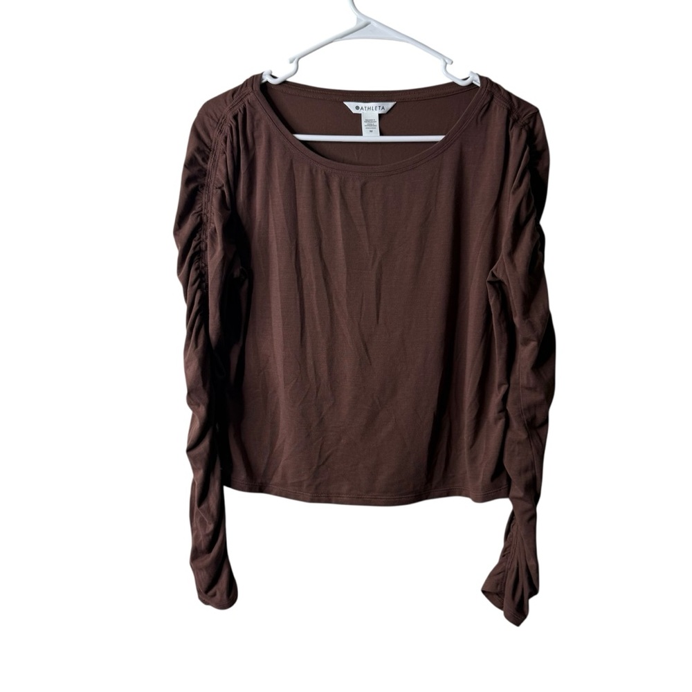 Athleta Brown Ruched Long Sleeve Active Athletic Cropped Top - Picture 1 of 5